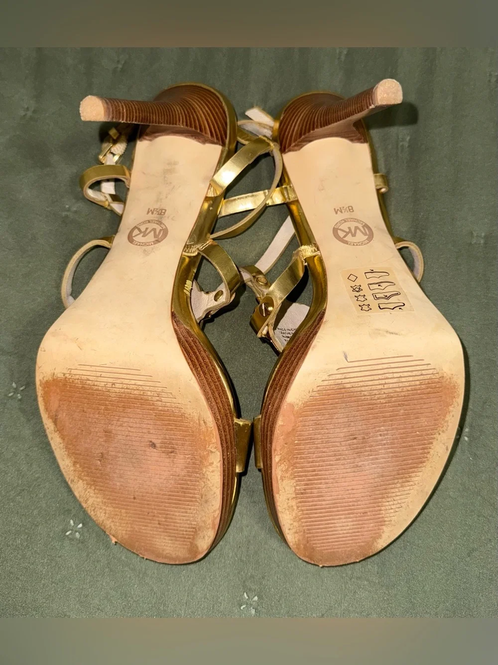 Michael Kors Metallic Gold Logo T-Strap Sandals size 8.5